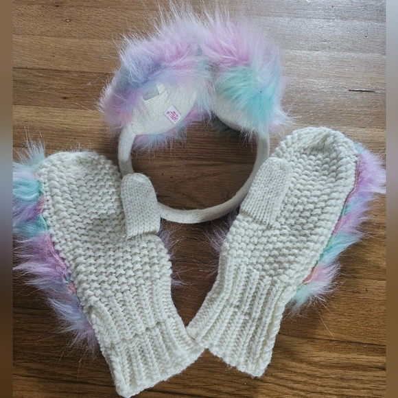 Capelli of New York Girl's Fluffy Cotton Candy Faux Fur Ear Muff & Mitten Set - Picture 2 of 11
